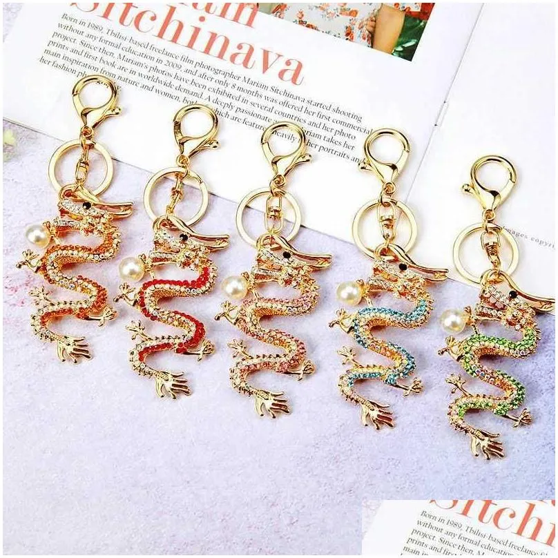 Keychains & Lanyards Chinese Zodiac Dragon Pendant Keychain Creative Totem Key Chains Ring Accessories Women Men Bag Drop Delivery Fa Dh8Or