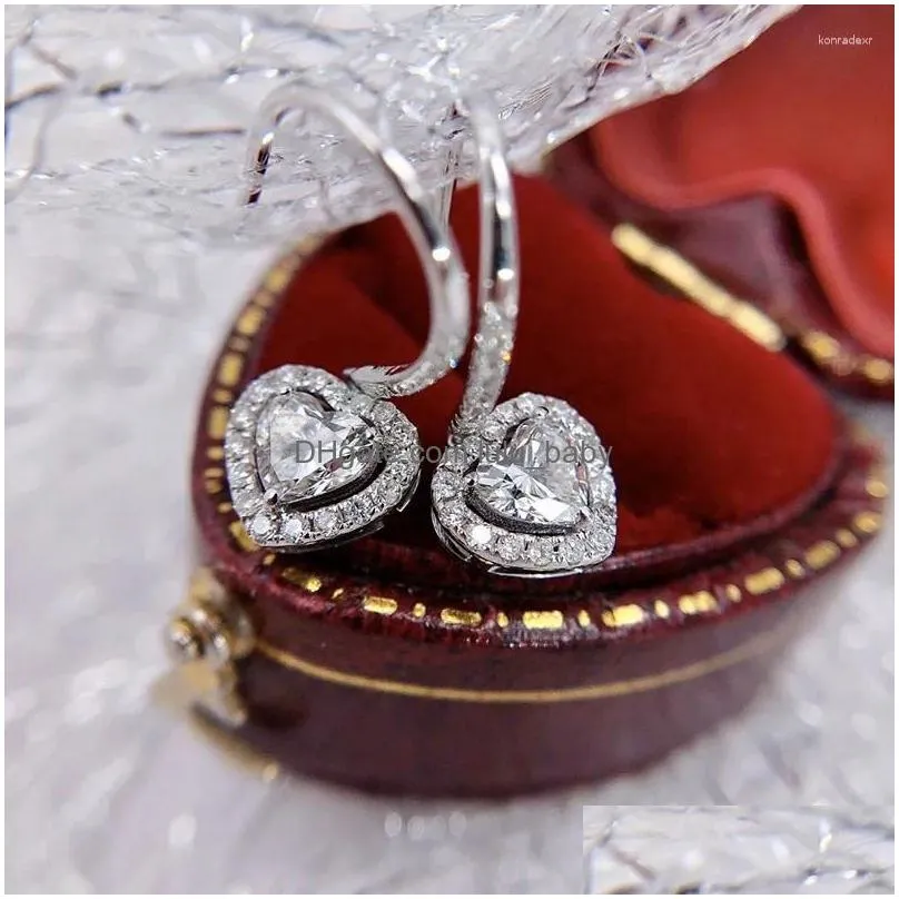 dangle earrings cxsjeremy single 0.6 carat heart cut moissanite 14k white gold drop for women fine jewelry