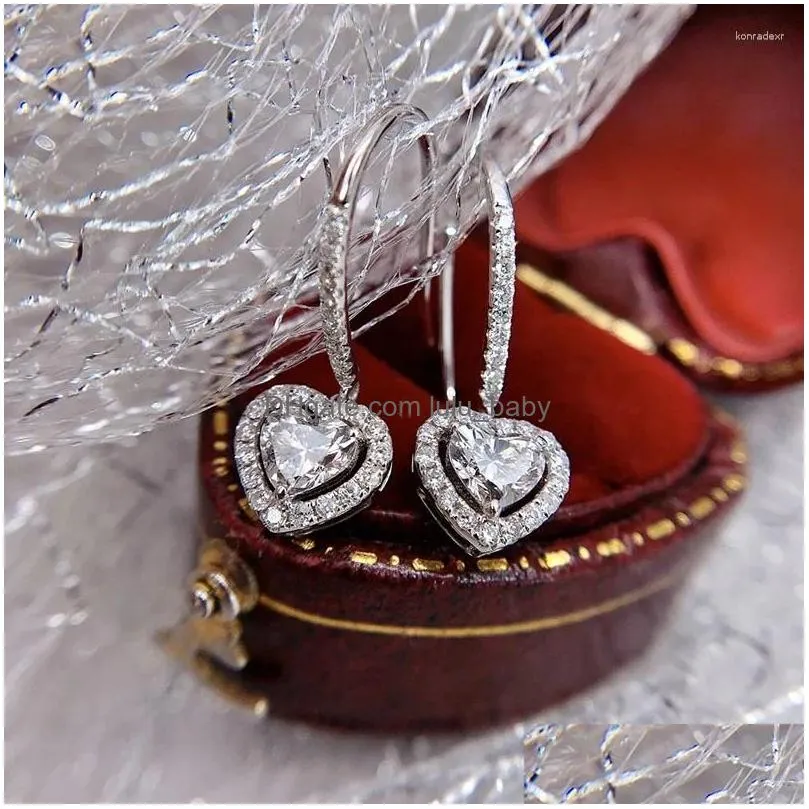 dangle earrings cxsjeremy single 0.6 carat heart cut moissanite 14k white gold drop for women fine jewelry