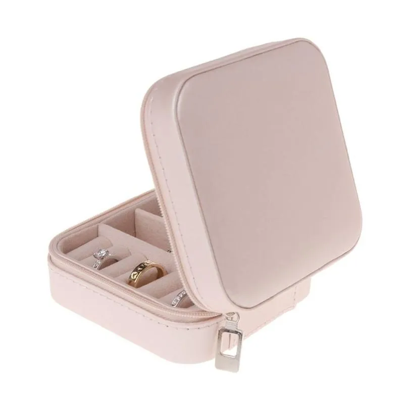 Jewelry Boxes Portable Box Zipper Leather Storage Organizer Holder Packaging Display Travel Case Gift For Drop Delivery Packing Dhbwg