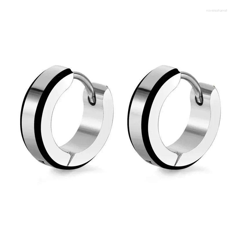 Hoop Earrings Black Stripe Stainless Steel For Women Men Punk Drop Earring Jewelry Statement