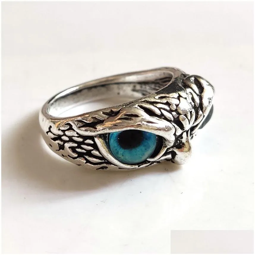 Band Rings 30Pcs/Lot New Retro Cute Men And Women Charm Punk Owl Ring Vintage Mti-Color Eyes Creative Jewelry Party Gift Drop Deliver Dh6Tb