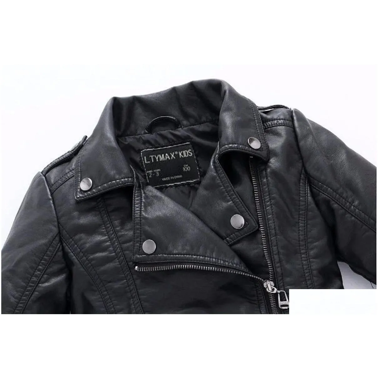 Brand Fashion Classic Girls Boys Black Motorcycle Leather Jackets Child Coat For Spring Autumn 2-14 Years 240329