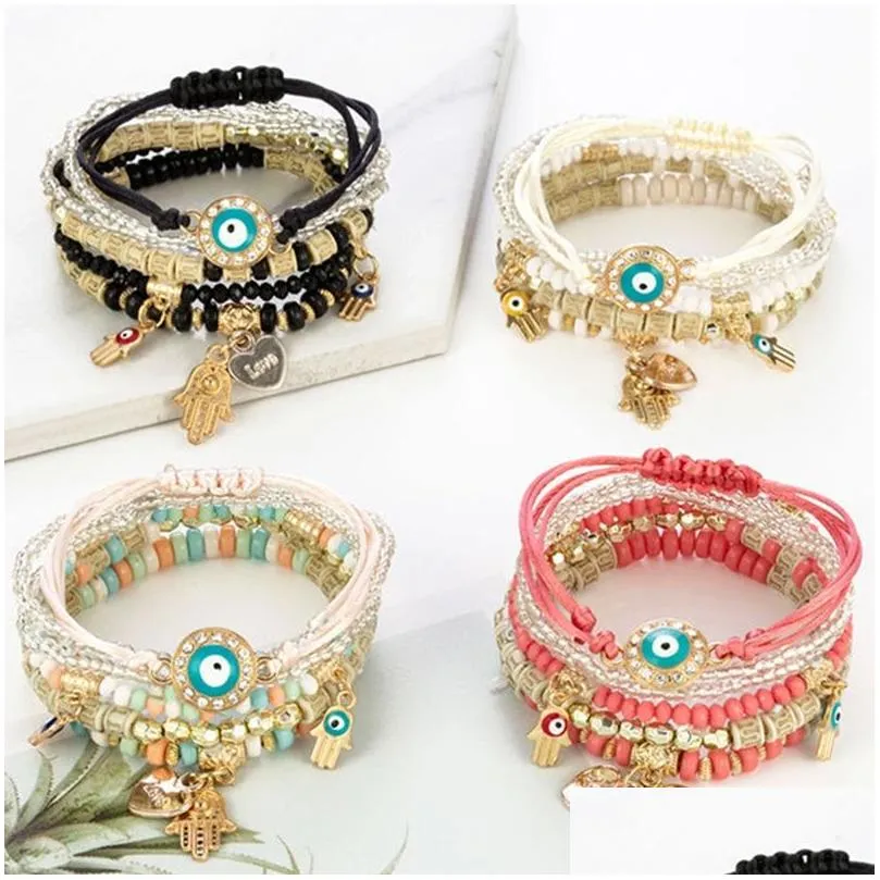 evil eye charms bracelets fashion design fatima hamsa hand bracelet bangles for women multilayer braided handmade men beads jewelry