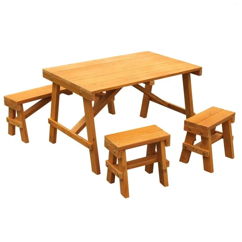 Camp Furniture KidKraft Wooden Outdoor Picnic Table With Three Benches Patio Amber For Ages 3