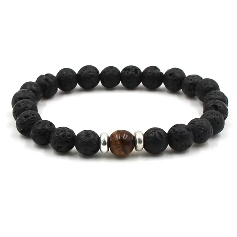 lava stone beads bracelets natural black essential oil diffuser elastic bracelet volcanic rock beaded hand strings yoga chakra men