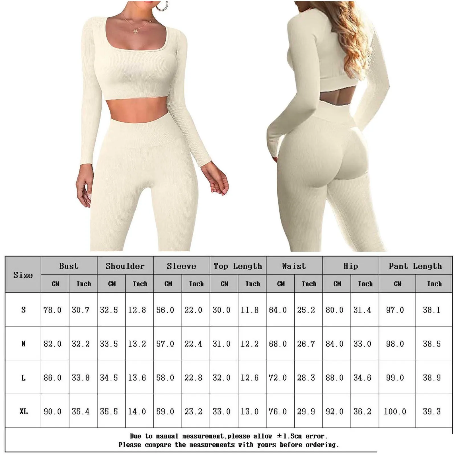 Women`S Tracksuits Womens 2 Piece Workout Outfits Ribbed Active Sets Tummy Control Solid Color Y Girls Tight Fitting Yoga For Women E Dhzbn