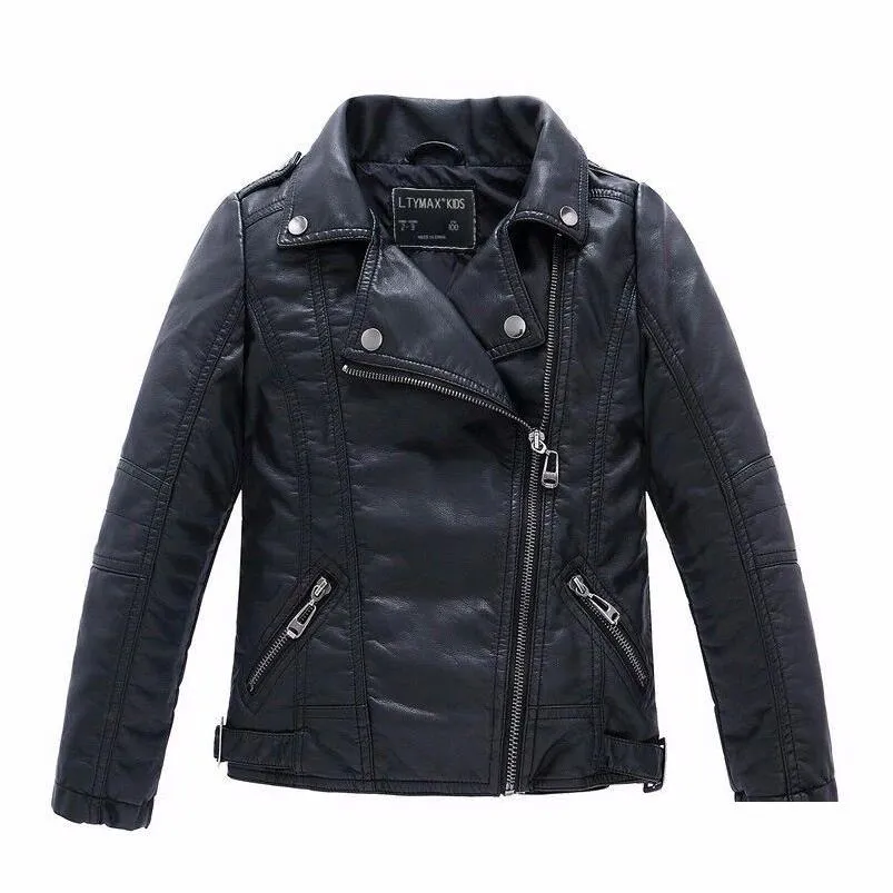 Brand Fashion Classic Girls Boys Black Motorcycle Leather Jackets Child Coat For Spring Autumn 2-14 Years 240329