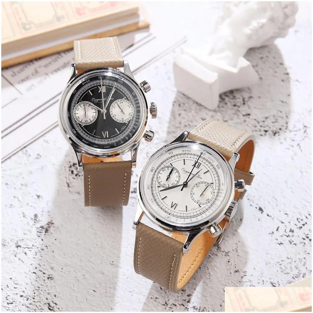 Wristwatches Escapement Timequartz Vk64 Movement Chronograph Watch 38Mm Case Waterproof 50M 230407 Drop Delivery Dhwns