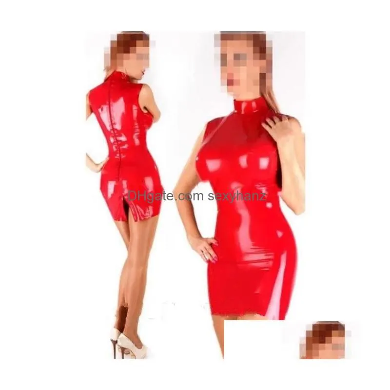 fashion catsuit costumes pvc faux leather sexy women red latex dress summer skirts party8546549