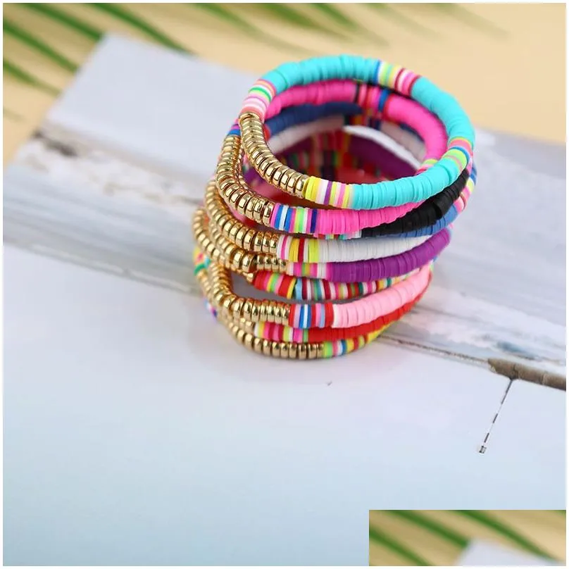 6mm beaded strands surfer heishi bracelets stackable colorful stretch gold bangle elastic bohemia summer beach jewelry gifts for women friends family lover