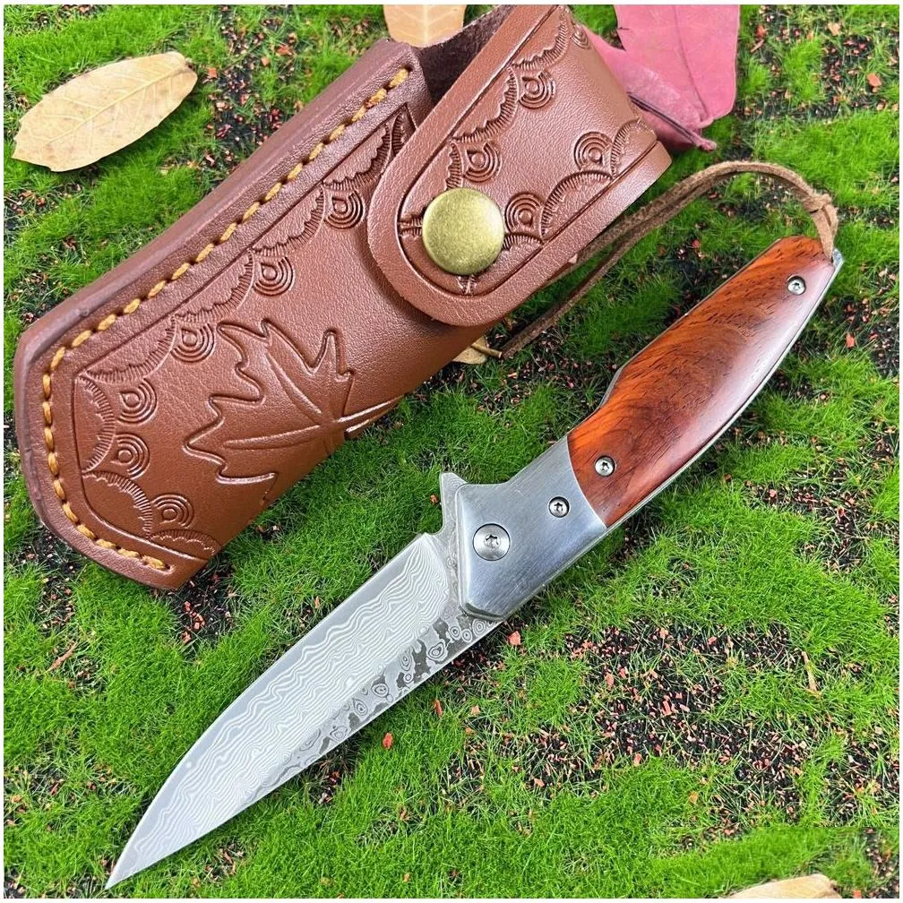 Special Offer A6713 High Quality Flipper Folding Knife Damascus Steel Blade Rosewood Handle Ball Bearing Fast Open Outdoor Camping Hiking Fishing EDC Folder