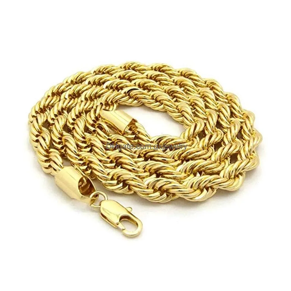Chains Heavy Hip Hop 24Quot Uni Rapper039S 7Mm Solid Thick Rope Chain Necklace 18K Yellow Gold Filled Collar Clavicle Men Jewelry62910 Dhqgj
