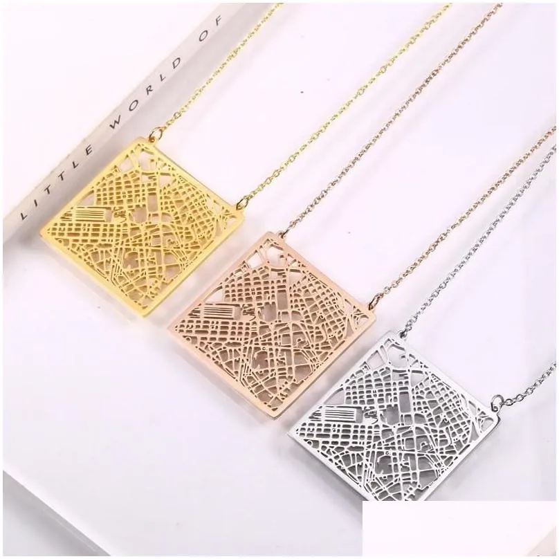 Pendant Necklaces Rir Delicate Rome Italy Map Jewelry Your Hometown Italia Necklace Square Minimalist Geometric Outline Drop Delivery Dh1Ol