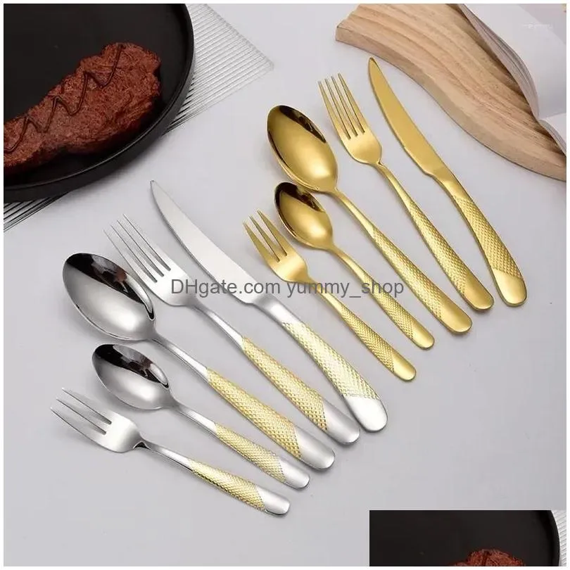 dinnerware sets spoon flatware steak set cutlery gold fork stainless knife western luxury 30pcs tableware steel