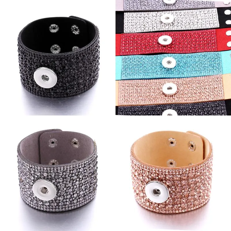 Charm Bracelets Fashion Noosa Rivca Snaps Button Pu Leather Bead Fit 18Mm Snap Buttons Fl Rhinestone Mti Color Elastic Strand Beads B Otnkm