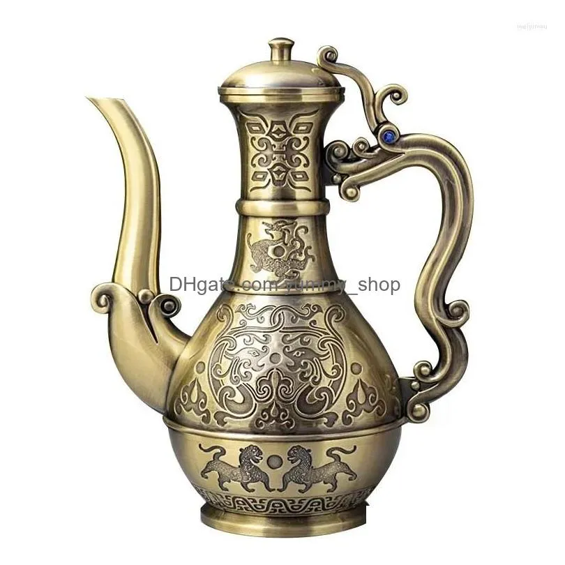 hip flasks vintage metal drinkware craft tea pot desktop decoration antique flower carved home decor wine flagon