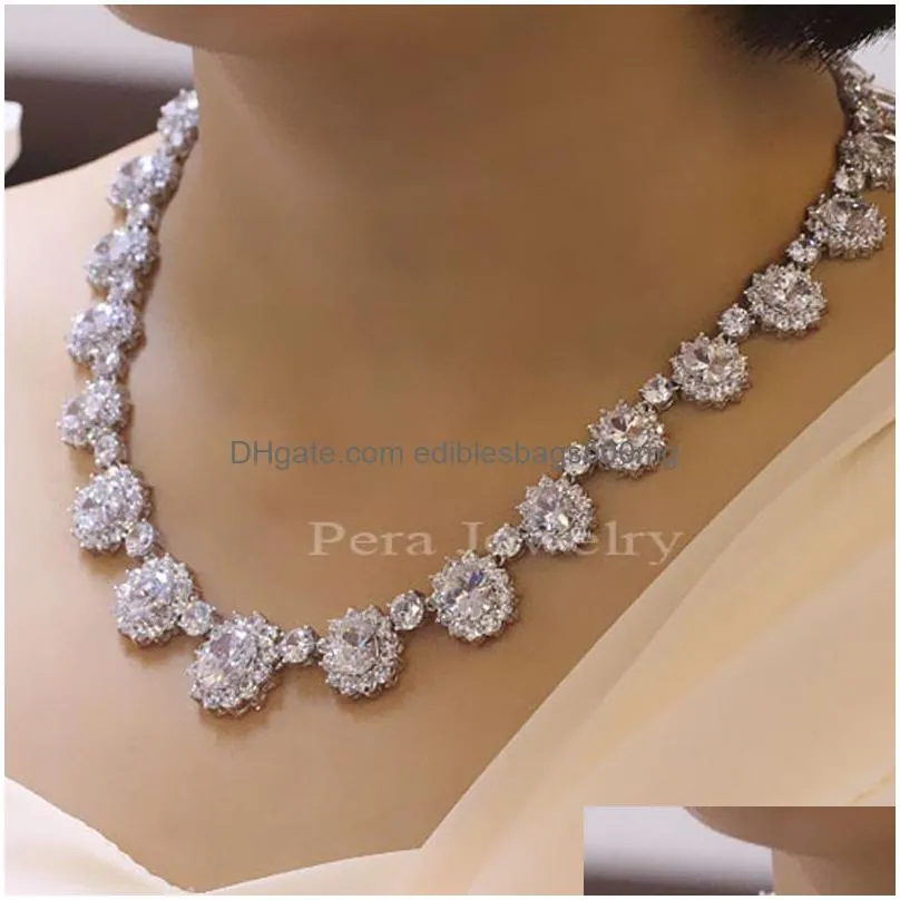 Wedding Jewelry Sets Pera Cz Big Round Cubic Zirconia Bridal Royal Blue Stone Necklace And Earrings For Brides J1261 Drop Delivery Dhtml