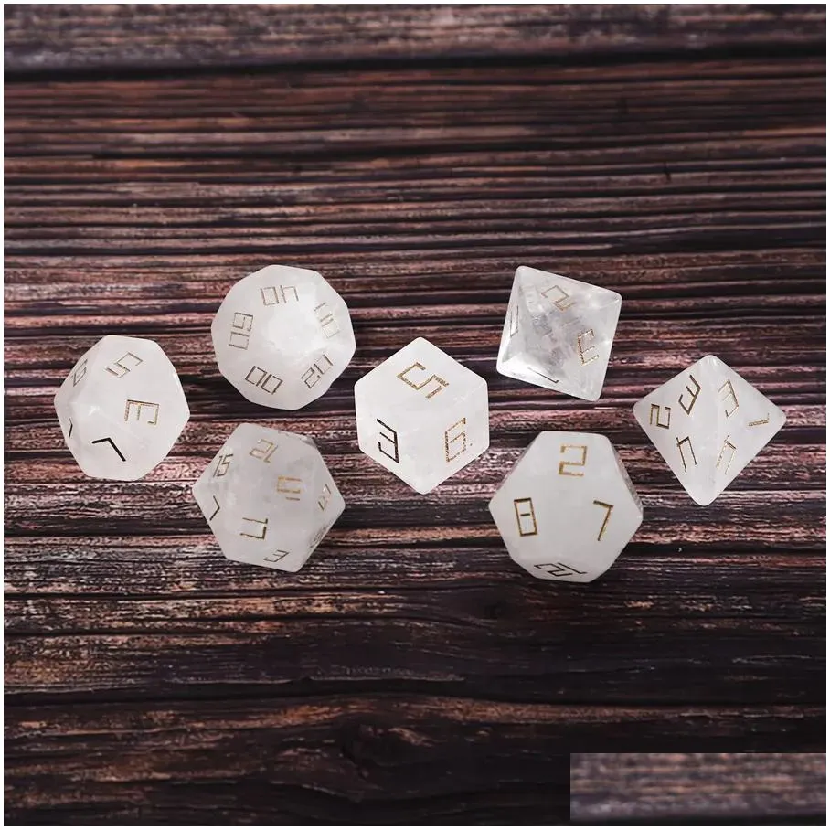 Natural White Crystal Polyhedral Loose Gemstones Dice 7pcs Set Dungeons & Dragons Crystal Dice Set DND RPG Games Ornaments Spot Goods Wholesale Accept