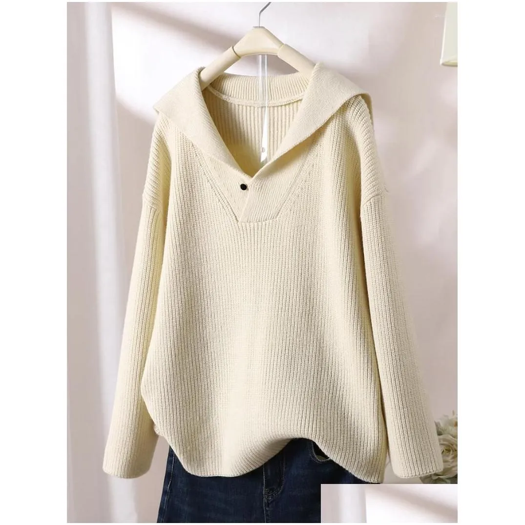 Women`s Sweaters 2023 Autumn/Winter Solid Color Simple Navy Collar Pullover Knit Shirt Loose Korean Edition Laydown Warm Sweater