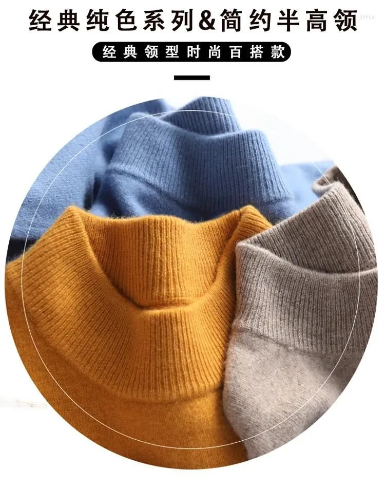 Men`s Sweaters 2023 Male Mock Collar Woolen Sweater Tops Autumn Winter Cashmere Men Pullover Knitted Warm
