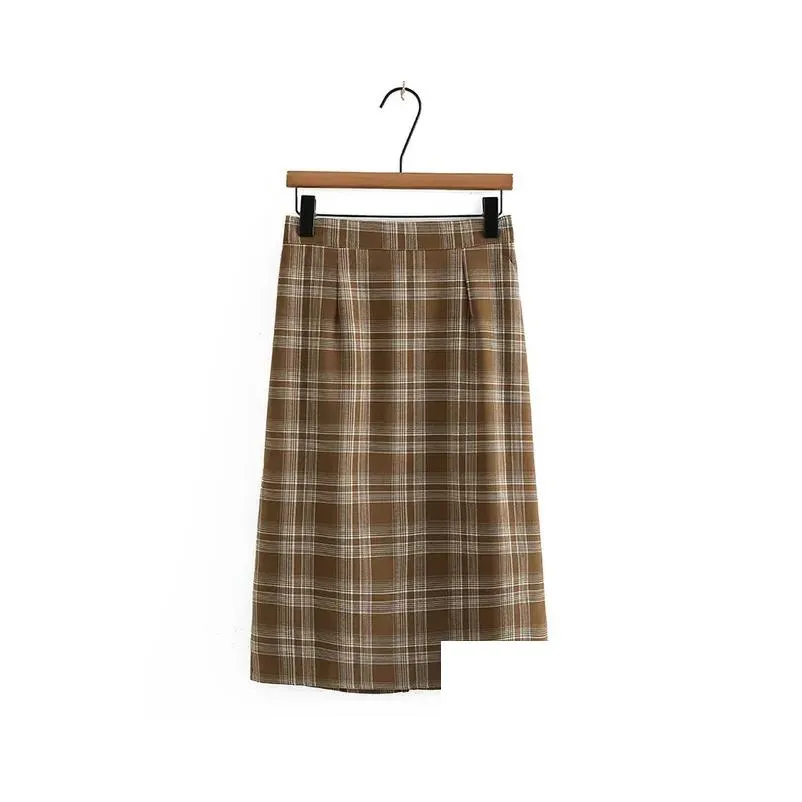 2023 Autumn Clothes Women Skirts Plus Size Vintage Plaid With Temperament Casual Calf Length Bottoms Curve y9fA#