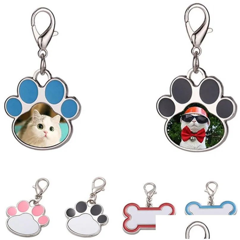 fashion thermal transter sublimation blanks dog tag keychains diy designer jewelry bone cats claws pink black blue silver alloy lovers car key rings keyring