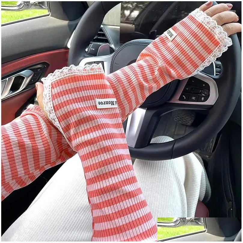 Knee Pads Women Sunscreen Ice Silk Uv Protection Half Finger Arm Cover Sleeves Long Gloves Outdoor Breathable Summer Driving