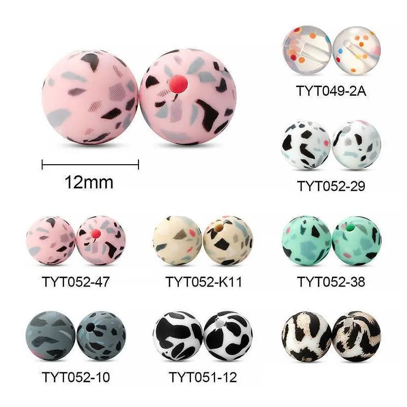 Baby Teethers Toys 50Pcs Sile Beads Leopard Print 12/15Mm Teether Teething Terrazzo Diy Jewelry A Pacifier Clip Making 210907 Drop Del Dhzwa