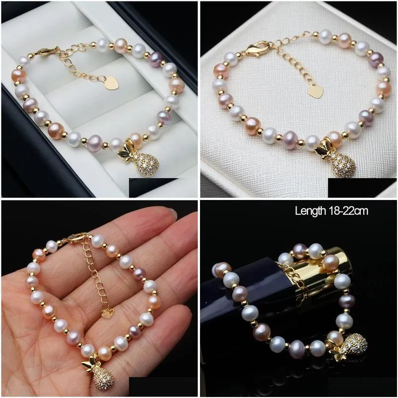 Bangles 100% Real Freshwater Pearl Bracelet For Women Natural Jewelry Girl Daughter Birthday Gift Drop Delivery Dhjjk