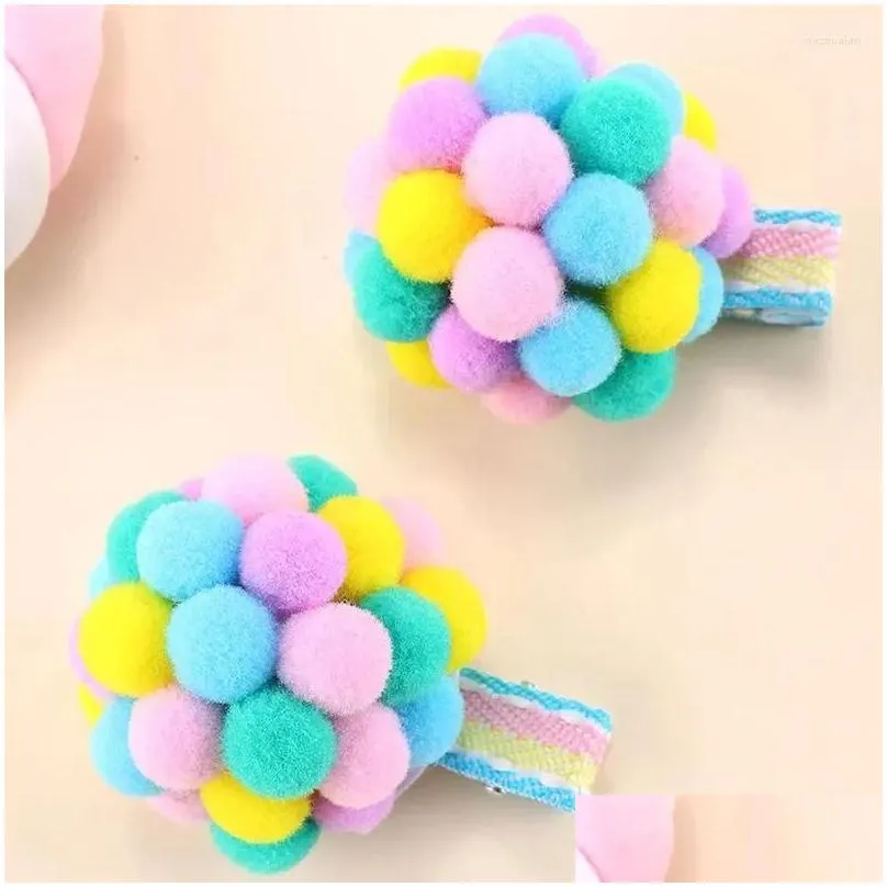 Hair Accessories 2Pcs Sweet Plush Clips For Baby Girls Handmade Rainbow Balloon Side Clip Barrettes Fashion Hairpin Hairgrips Ornament