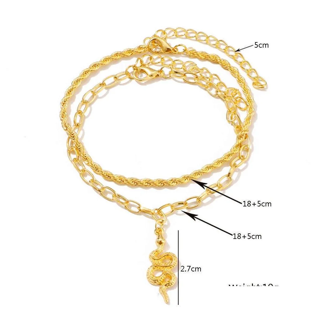 Anklets Bohemia Gold Color Snake Ankle Bracelet Set For Women Butterfly Key Lock Charm Anklet Chain On Leg Boho Jewelry Gift Drop Del Dh2Z6