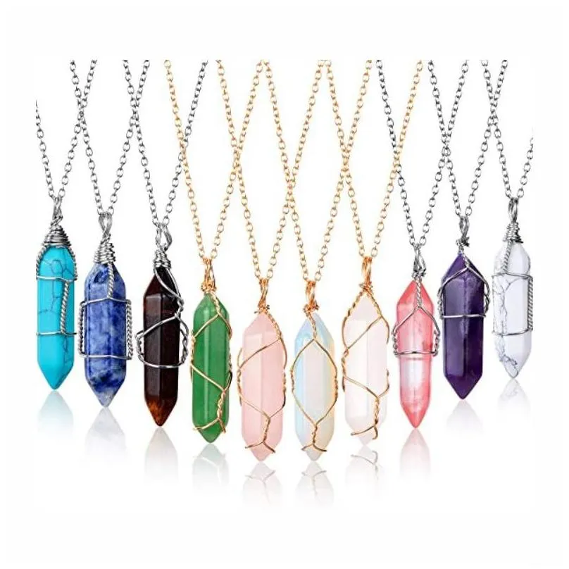 necklace gold chain silver stainless steel jewelry natural stone pendants statement chokers necklaces rose quartz healing crystals