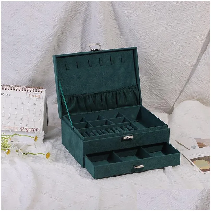 Jewelry Boxes Fashion Style Flannel Double Layer Holder With Large Capacity Veet Jewel Box 230505 Drop Delivery Dhqko