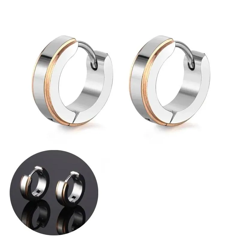 Hoop Earrings Black Stripe Stainless Steel For Women Men Punk Drop Earring Jewelry Statement