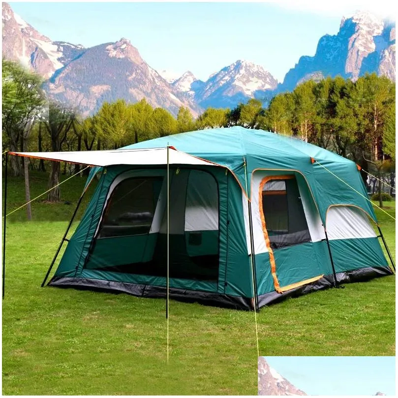 Shelters Large Size Ultralarge 6 10 12 Double Layers Outdoor 2living Rooms and 1hall Family Camping Tourist Tent In Top Quality Big