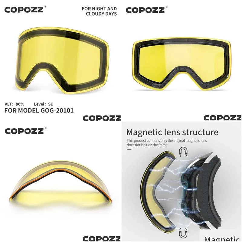 Goggles Replacement Ski Goggles Lenses Lens For COPOZZ Model20101 Antifog UV400 Ski Glasses Snowboard Eyewear Lenses (Lens Only)
