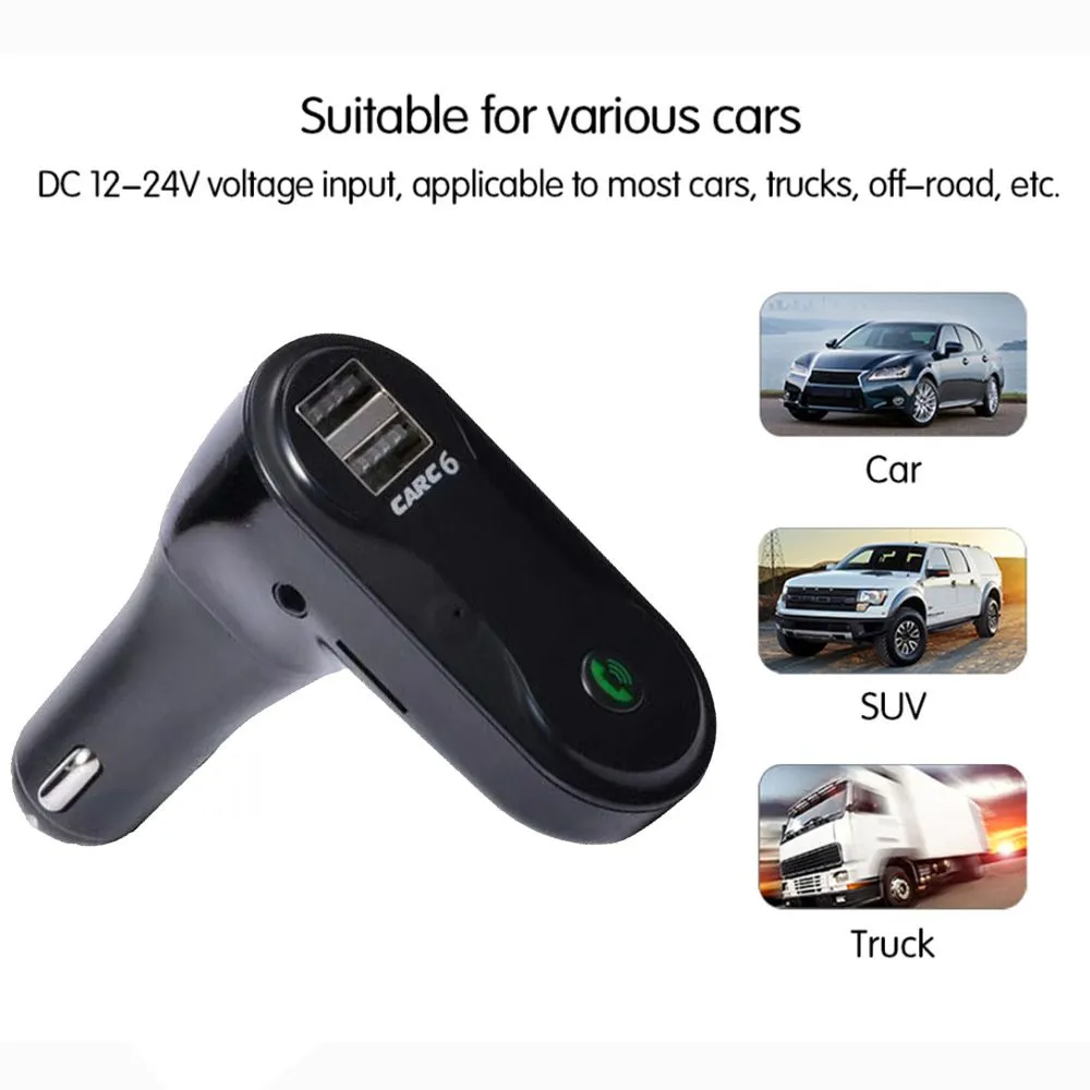 Hands free Bluetooth Car Kit C6 FM Transmitter Modulator Car  AUX Hands Free Music Mini MP3 Player SD USB LCD 30pcs/lot