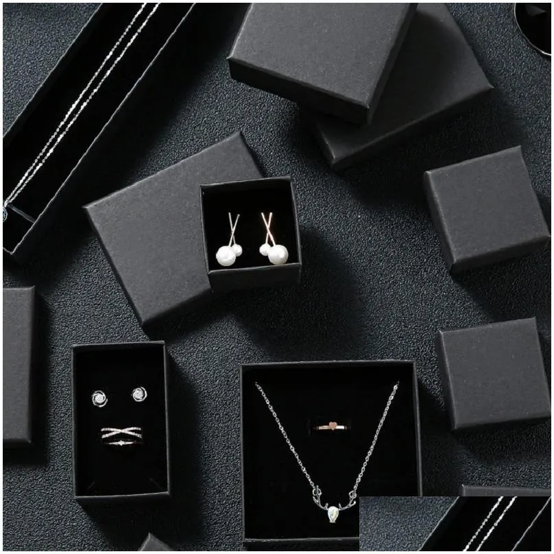 Jewelry Boxes 30Pcs Black Kraft Gift Box Cardboard Travel Ring Necklace Earring Packaging Organizer Case With Sponge Inside Drop Deli Dh3H9