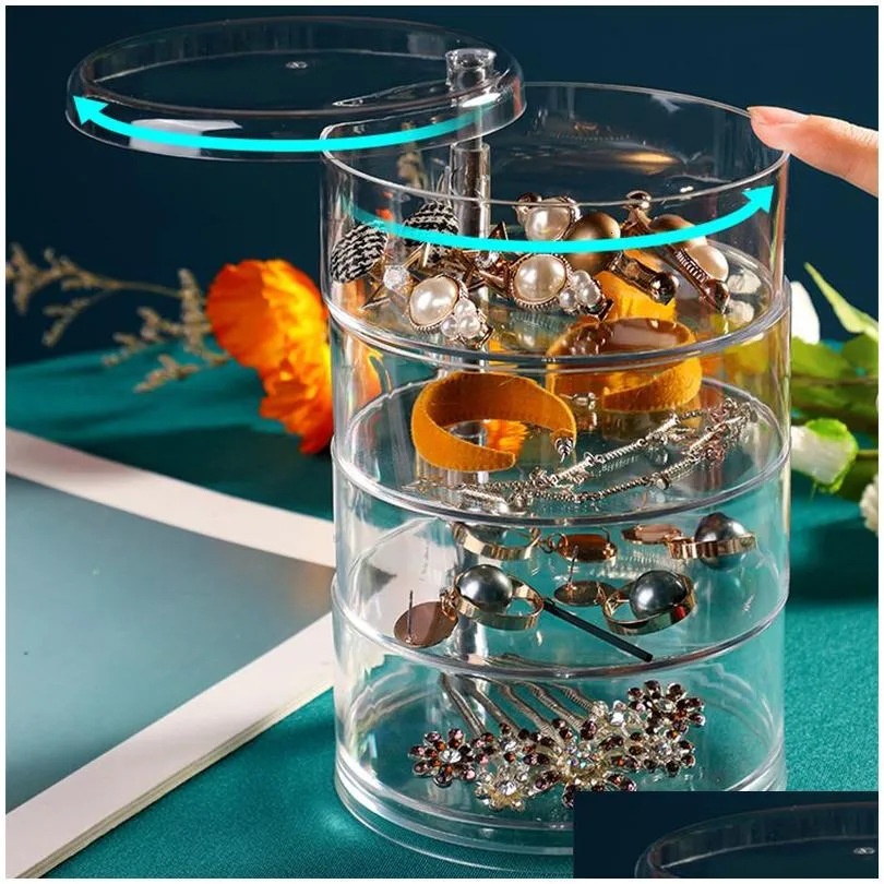 Jewelry Boxes Rotating Storage Box Makeup Rack Bracelet Earring Round Plastic Organizer Holder Display With Er Drop Delivery Dhl0N