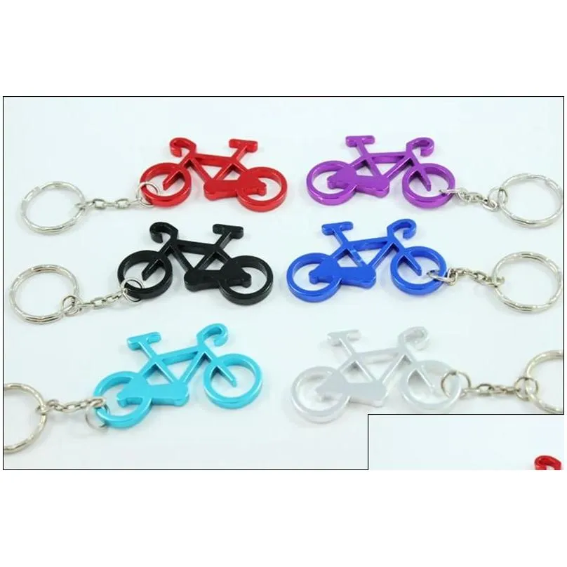 120pcs Mixed Colors Bicycle Key Chains Bike Key Rings Bottle Wine Beer Opener Bar Tool Metal Keychains Jewelry Keyrings Gifts268G