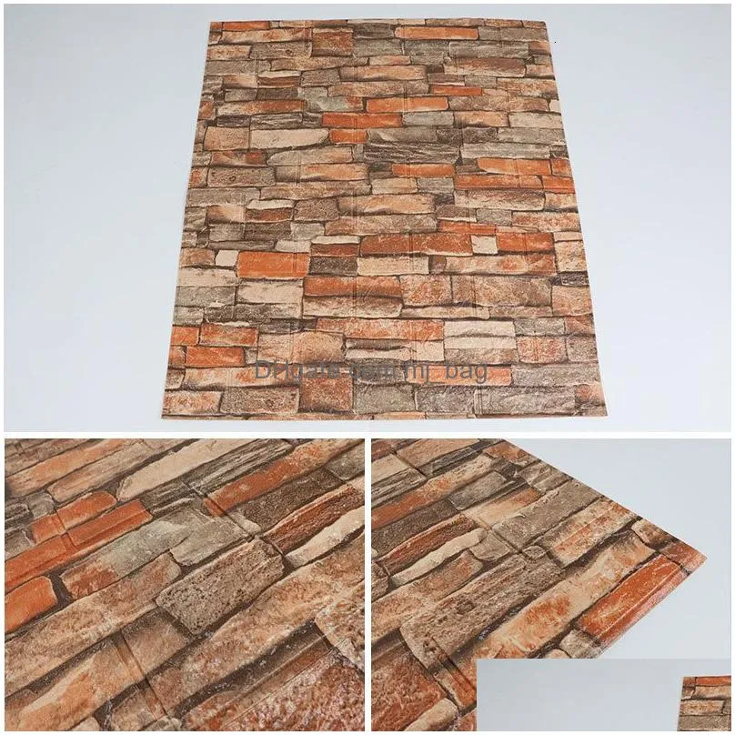 3D Wall Panel 10Pcs Brick Sticker Waterproof Anti-Collision Foam Wallpaper Self-Adhesive For Living Room Bedroom Tv Background 70X77C Dhn65