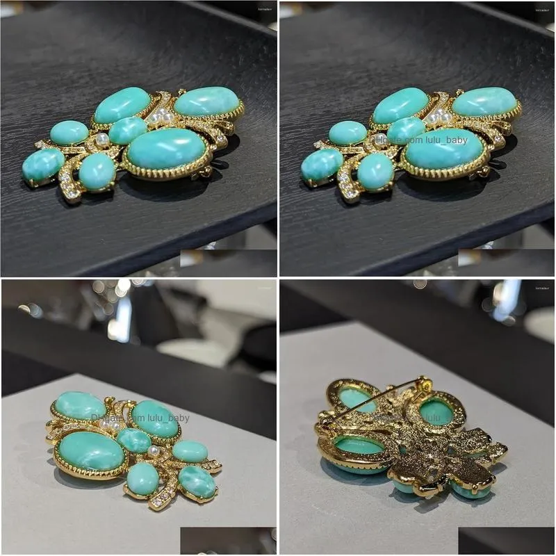 stud earrings european and american simple natural stone turquoise brooch