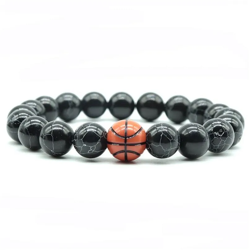 10mm beaded strands bracelet mens gym baseball basketball rugby football turquoise round beads sports bangles gifts fashion natural stone jewelry