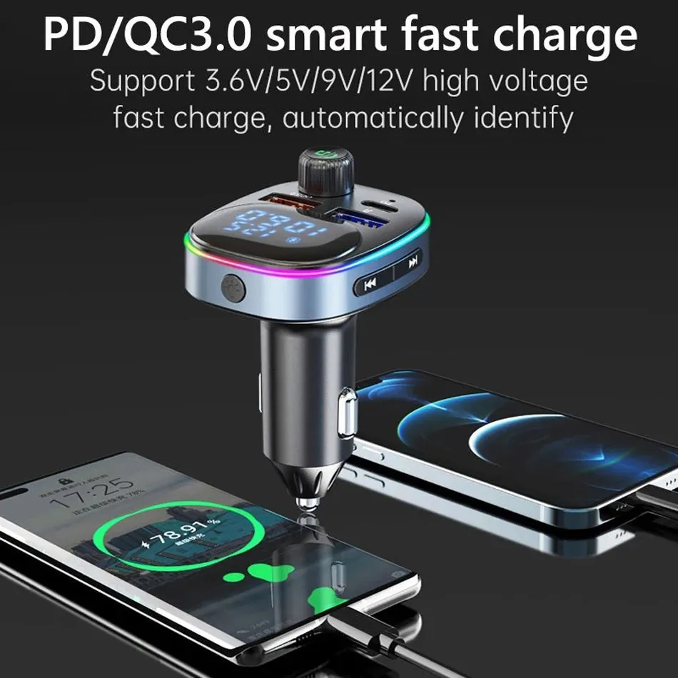 Bluetooth Car Kit FM Transmitter MP3 Stereo Player Wireless Handsfree 20W PD Type-c QC3.0 Quick  BC82