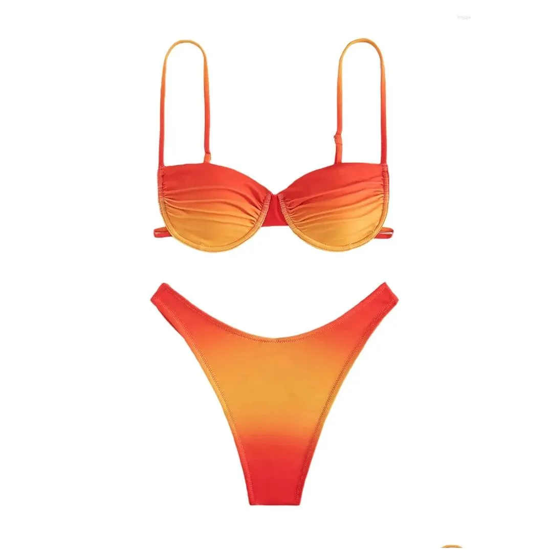 Women`s Swimwear Two Piece Bikini Set For Women High Waisted V Neck Thong Split Tie-up 2pcs Summer Swimsuits