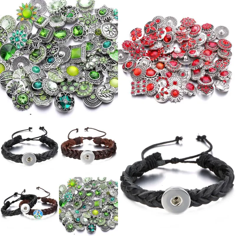 Charm Bracelets Fashion Noosa Rivca Snaps Button Pu Leather Bead Fit 18Mm Snap Buttons Mti Color Elastic Strand Beads Bracelet Drop D Ot7Ba