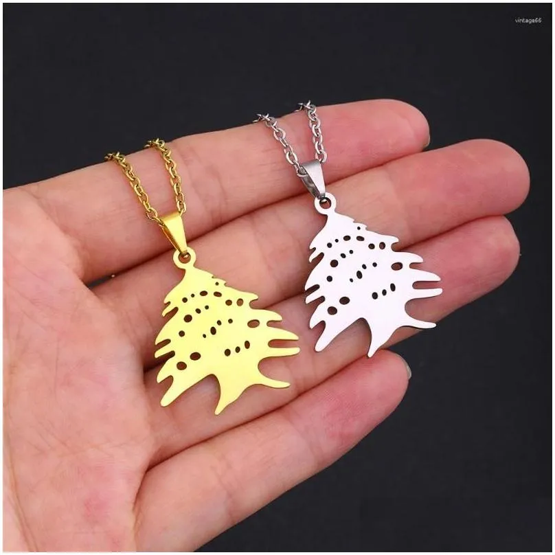 Pendant Necklaces Lebanon Map Cedar Tree Flag Necklace Stainless Steel Gold/Steel Color Men Women Ethnic Jewelry Drop Delivery Dhycz