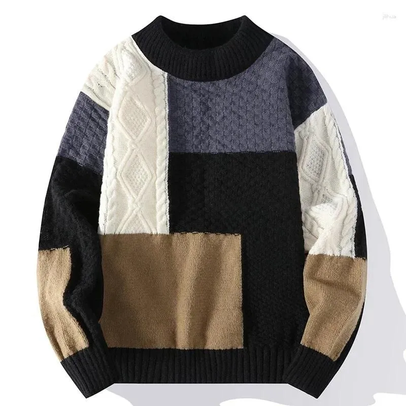 Men`s Sweaters Winter Puzzle Sweater Outdoor Windproof Crewneck Embroidered Casual Thermal