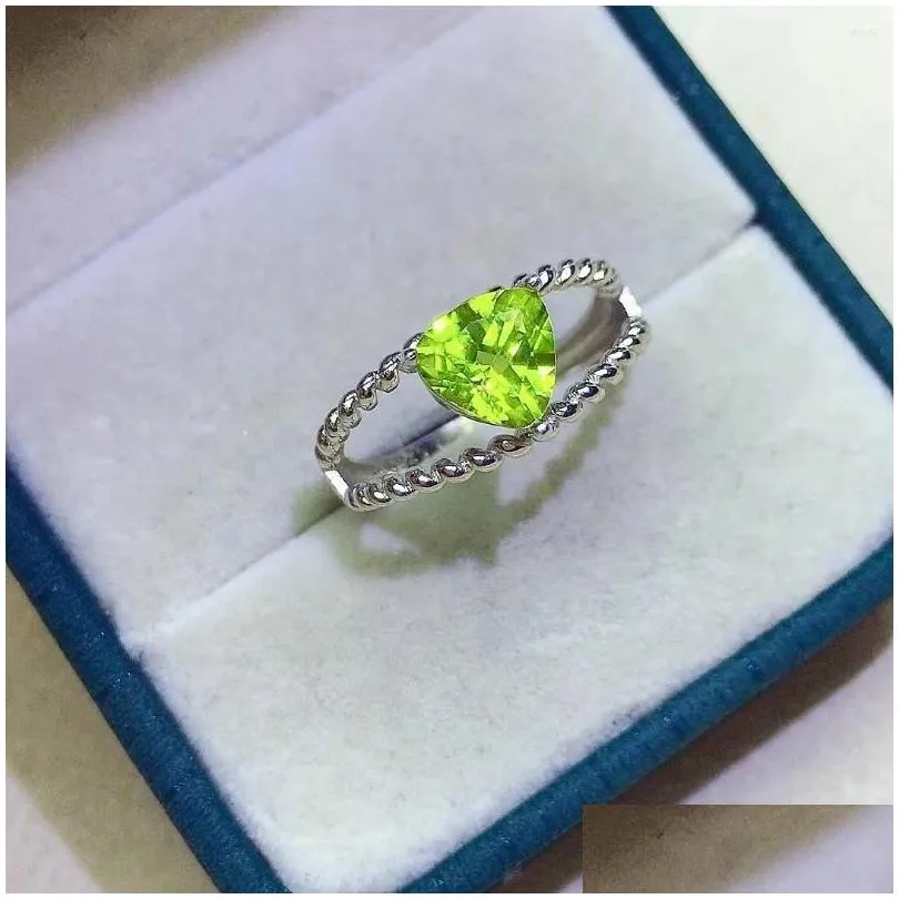 Cluster Rings 0.8ct 7mm Trillion Shape Peridot Ring Natural Silver For Daily Wear Woman Brithday Gift